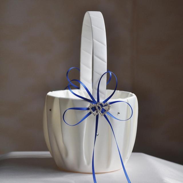 Heart Accent White or Ivory Bridal Flower Girl Basket-Wedding