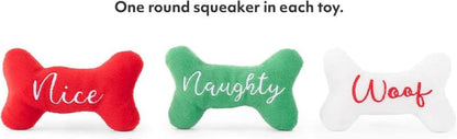 ZippyPaws dog toys Holiday Miniz Naughty & Nice Bones Plush Squeaky Christmas Dog Toy Set - 3 Pk