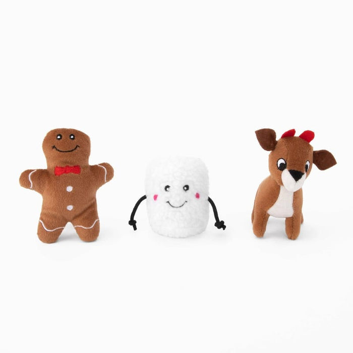 ZippyPaws dog toys Holiday Miniz Santa's Friends Plush Squeaky Christmas Dog Toy Set - 3 Pk