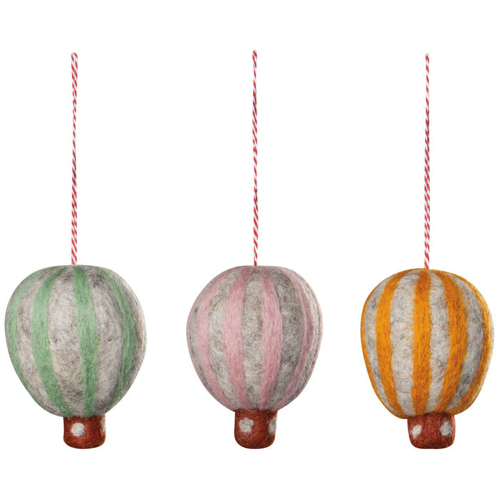 Hot Air Balloon Felt Christmas Tree Ornaments - 3 Assorted Styles