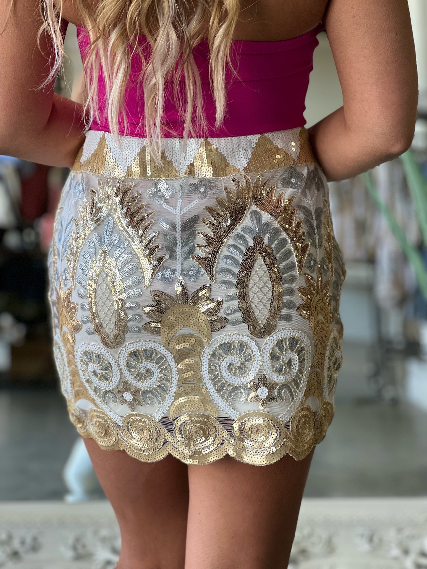 Wear The Crown Sequin Mini Skirt (White) FINAL SALE