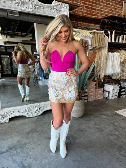 Wear The Crown Sequin Mini Skirt (White) FINAL SALE