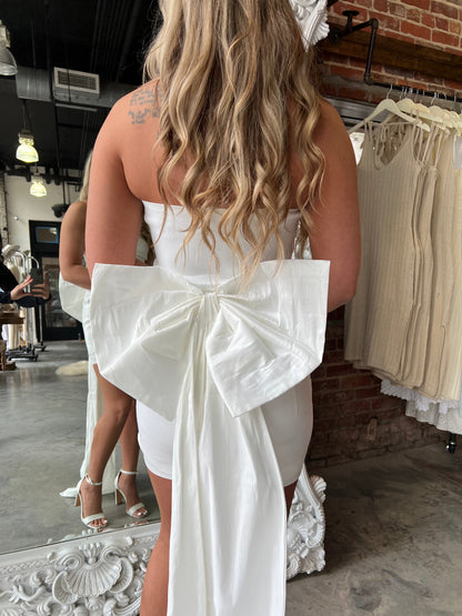 Quincy Bow Mini Dress (White)