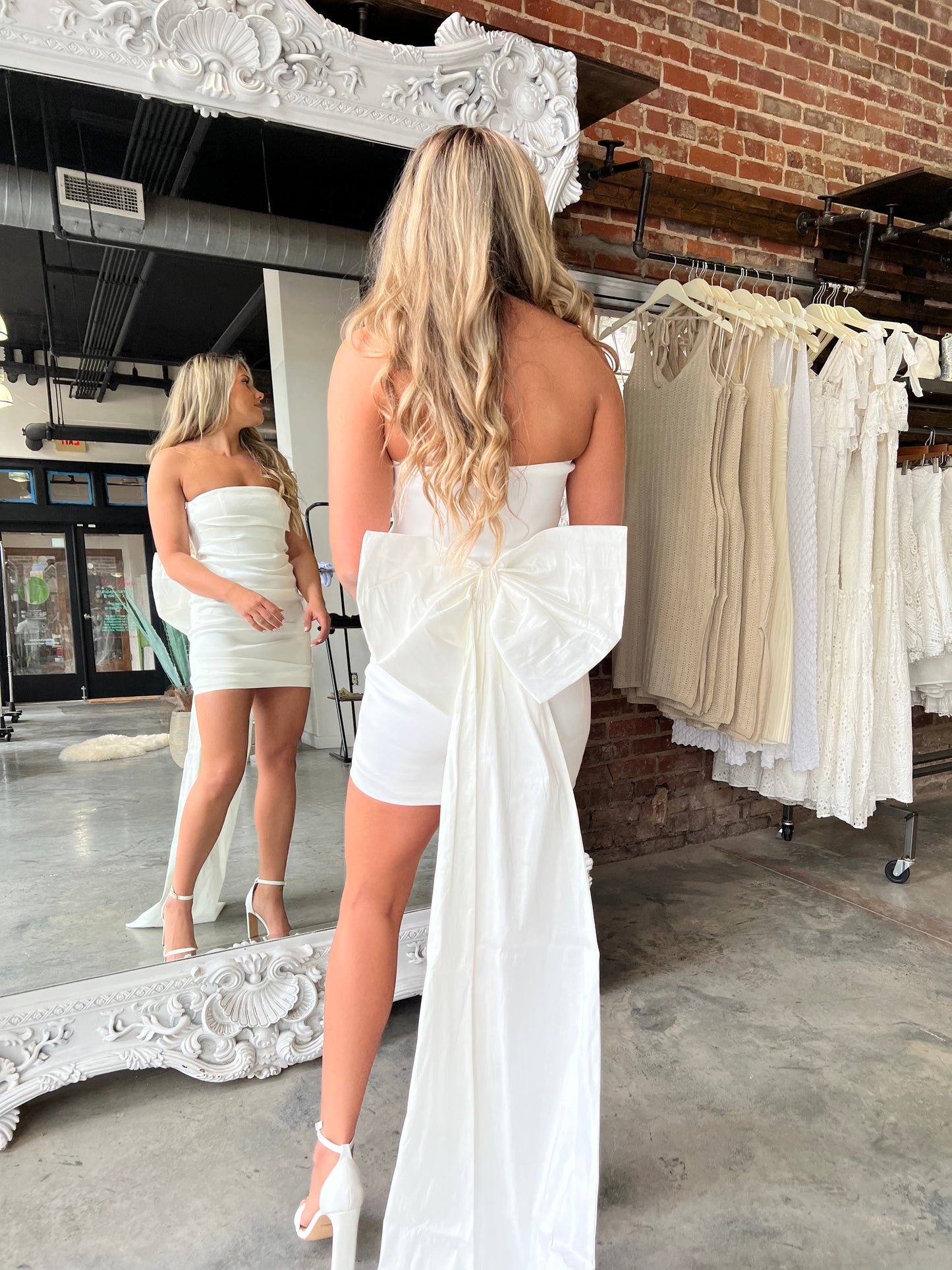 Quincy Bow Mini Dress (White)