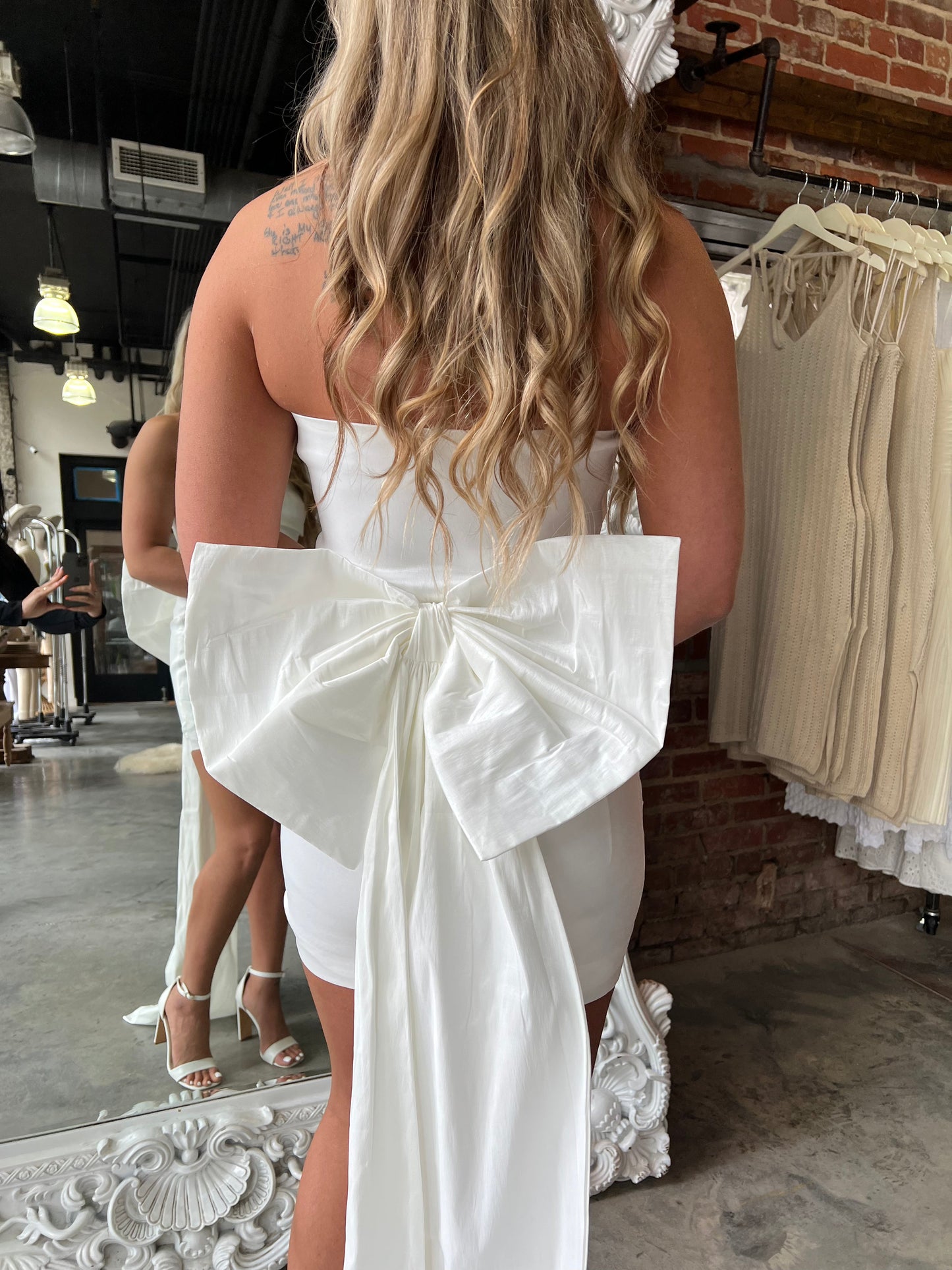 Quincy Bow Mini Dress (White)