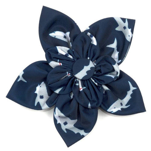 The Worthy Dog Bow Ties SM Jaws Sharks Navy Flower Pet Collar Attachment - 2 Sizes