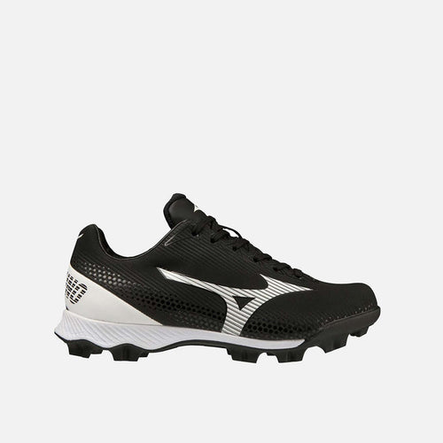 Side view of Mizuno Junior Wave Lightrevo TPU Molded Low Baseball Cleats.