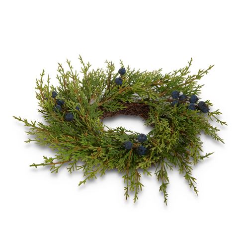 Juniper with Berries Candle Ring Wreath