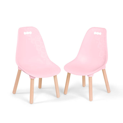 Two pink chairs for kids.