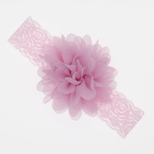 Lace Baby Headband with Chiffon Flower-Elastic Lace hairband - Infant - Toddler Girls Head Wear