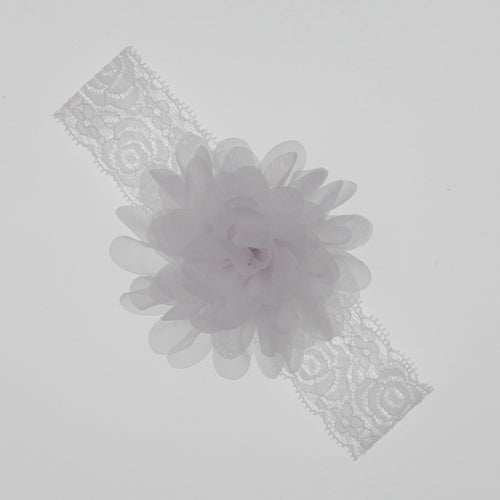 Lace Baby Headband with Chiffon Flower-Elastic Lace hairband - Infant - Toddler Girls Head Wear