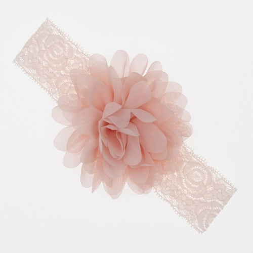 Lace Baby Headband with Chiffon Flower-Elastic Lace hairband - Infant - Toddler Girls Head Wear