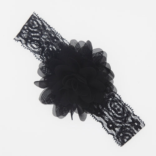 Lace Baby Headband with Chiffon Flower-Elastic Lace hairband - Infant - Toddler Girls Head Wear