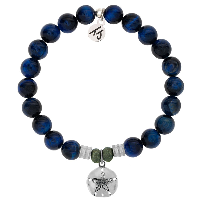 Lapis Tiger's Eye Stone Bracelet with Sand Dollar Sterling Silver Charm