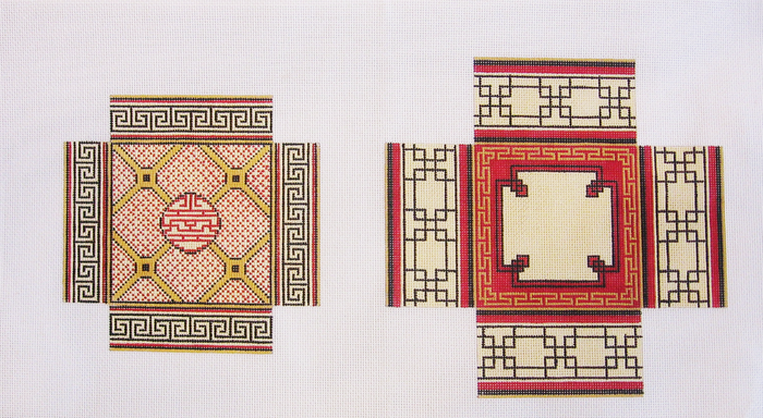 Needlepoint Large Square Asian Design Box Canvas