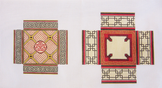 Needlepoint Large Square Asian Design Box Canvas