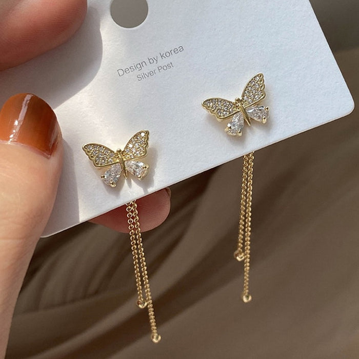 Long Drop Fashion Earrings for Women with Heart Tassel  or Crystal Bow or Butterfly Design