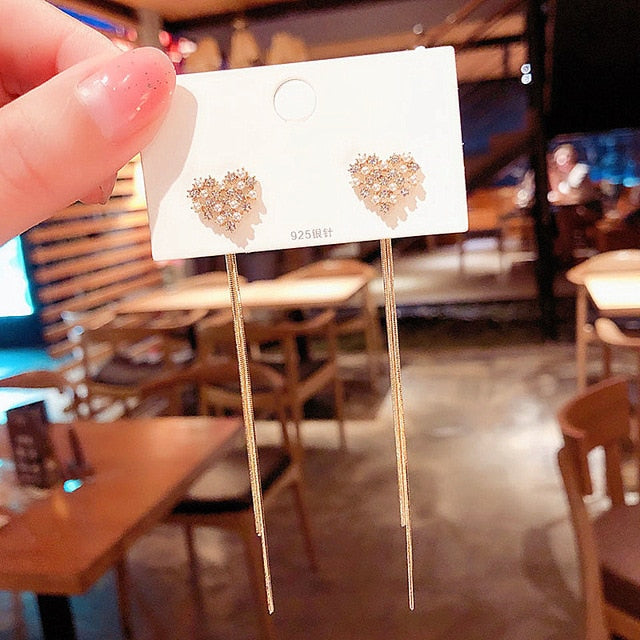 Long Drop Fashion Earrings for Women with Heart Tassel  or Crystal Bow or Butterfly Design