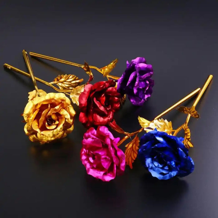 Lot of Fifty Pieces of 24K Gold Plated Polyethylene Foil Leaves Roses-Assorted Colors-Not Gift Boxed
