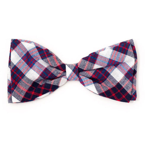 The Worthy Dog Bow Ties SM Madras Plaid Navy Red White Bow Tie Pet Collar Attachment - 2 Sizes