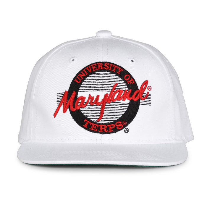 Maryland Terrapins Retro Circle Snapback - White, front view