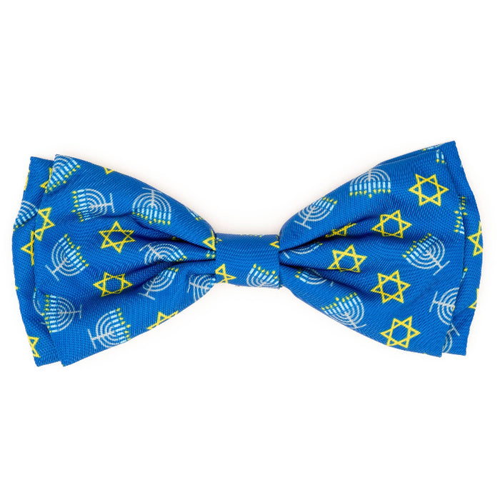 The Worthy Dog Bow Ties SM Menorah Blue Hanukkah Holiday Bow Tie Pet Collar Attachment - 2 Sizes