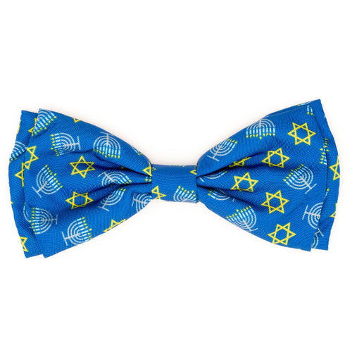 The Worthy Dog Bow Ties SM Menorah Blue Hanukkah Holiday Bow Tie Pet Collar Attachment - 2 Sizes