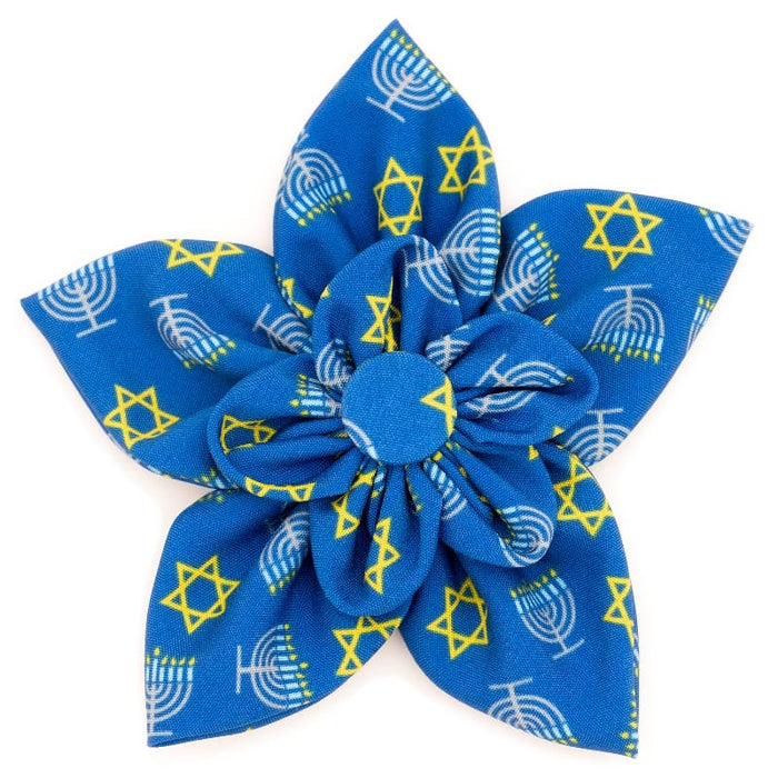 The Worthy Dog Bow Ties SM Menorah Hannukah Blue Flower Holiday Pet Collar Attachment - 2 Sizes