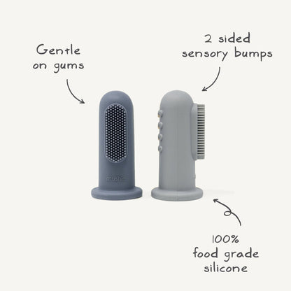 Mushie - Finger Toothbrush Stone/Tradewinds - Mabel & Fox