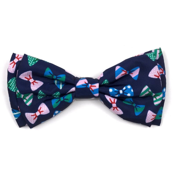 The Worthy Dog Bow Ties SM Navy Bow Ties on a Bow Tie Pet Collar Attachment - 2 Sizes