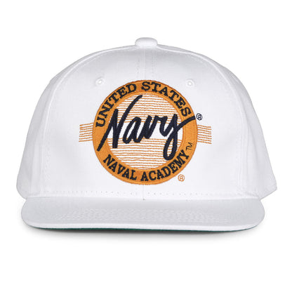 Navy Midshipmen Retro Circle Snapback - White, front view