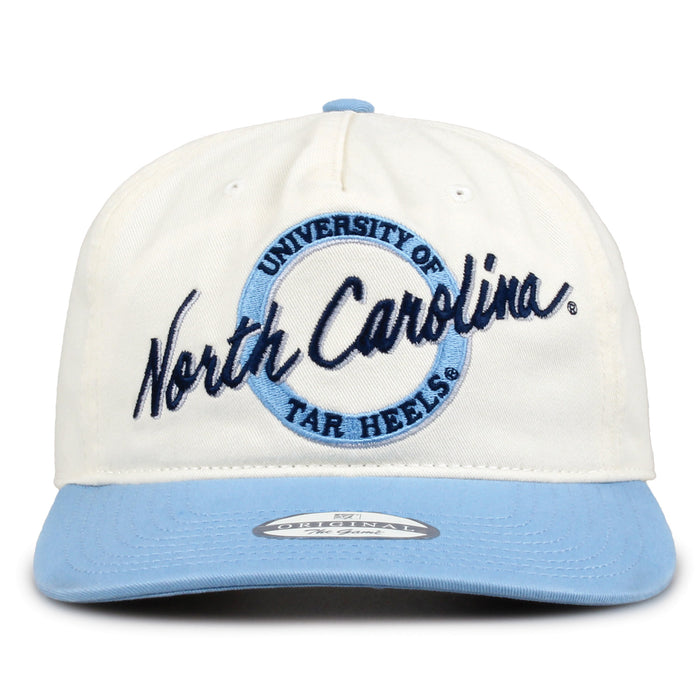 North Carolina Original Circle snapback hat with embroidered school design, front view