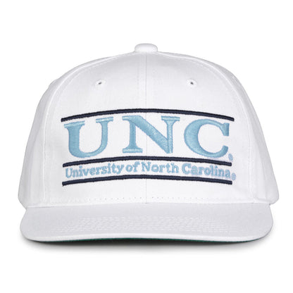 North Carolina Retro Bar snapback hat in white, front view