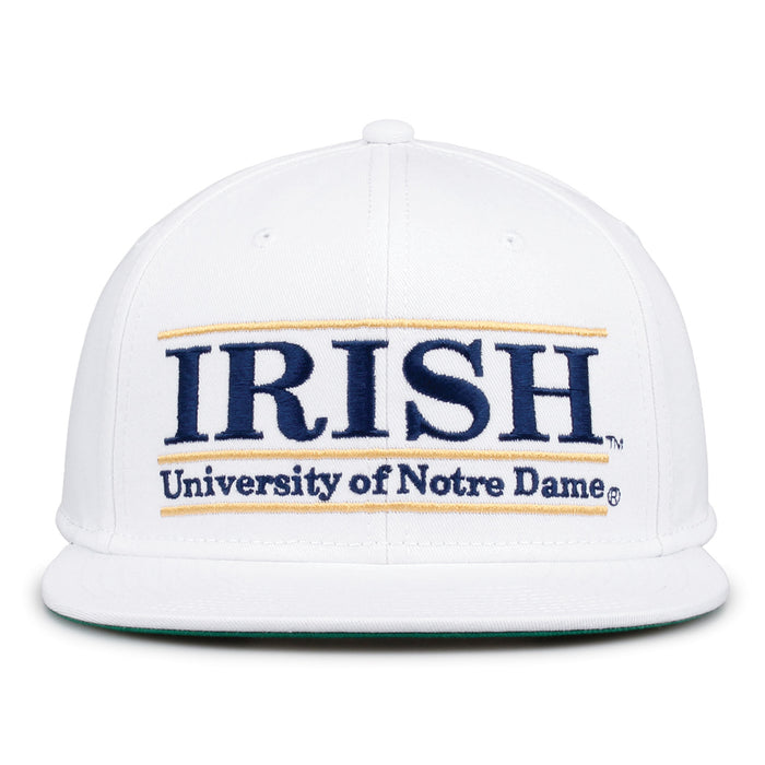Notre Dame Retro Bar snapback hat in white, front view