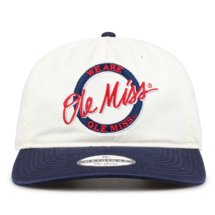 Ole Miss Original Circle snapback hat with embroidered school design, front view