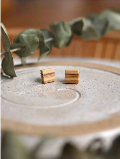 Olivewood Square Stud Earrings Acorn Home + Apparel