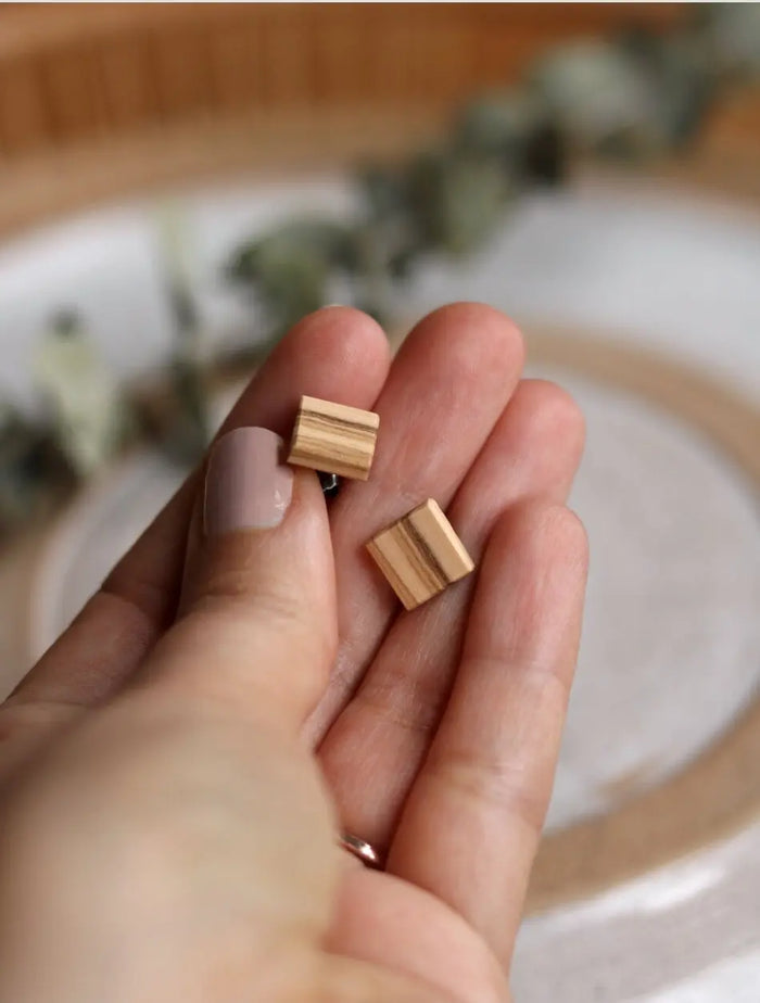 Olivewood Square Stud Earrings Acorn Home + Apparel