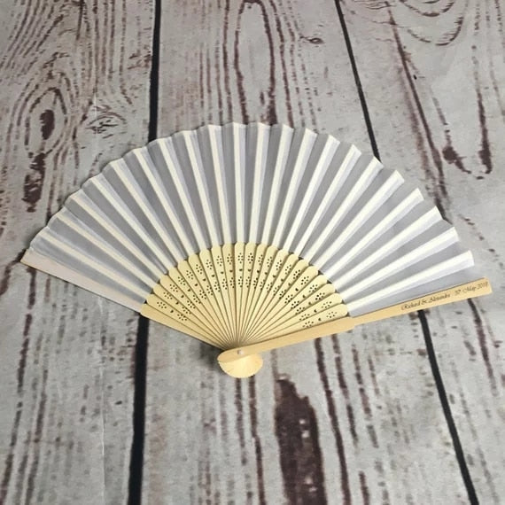 One Lot of 50 pieces - Personalized Sandalwood Folding Silk Hand Fans with organza bag-Favor for Wedding or Mis Quince