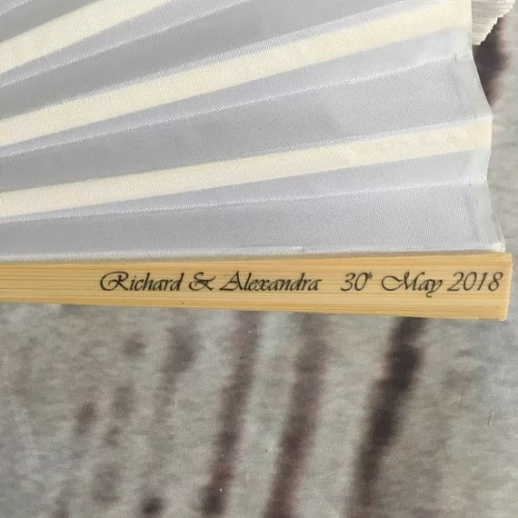 One Lot of 50 pieces - Personalized Sandalwood Folding Silk Hand Fans with organza bag-Favor for Wedding or Mis Quince