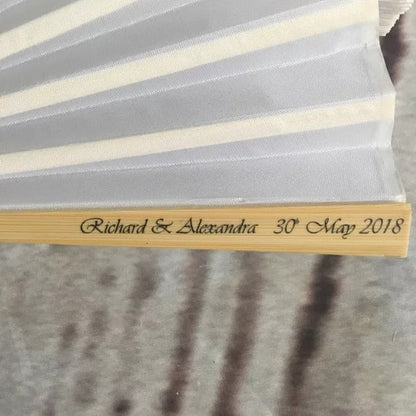 One Lot of 50 pieces - Personalized Sandalwood Folding Silk Hand Fans with organza bag-Favor for Wedding or Mis Quince
