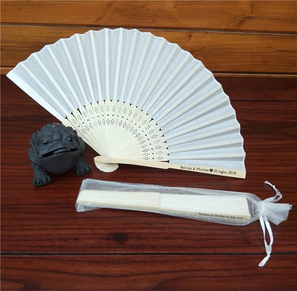 One Lot of 50 pieces - Personalized Sandalwood Folding Silk Hand Fans with organza bag-Favor for Wedding or Mis Quince