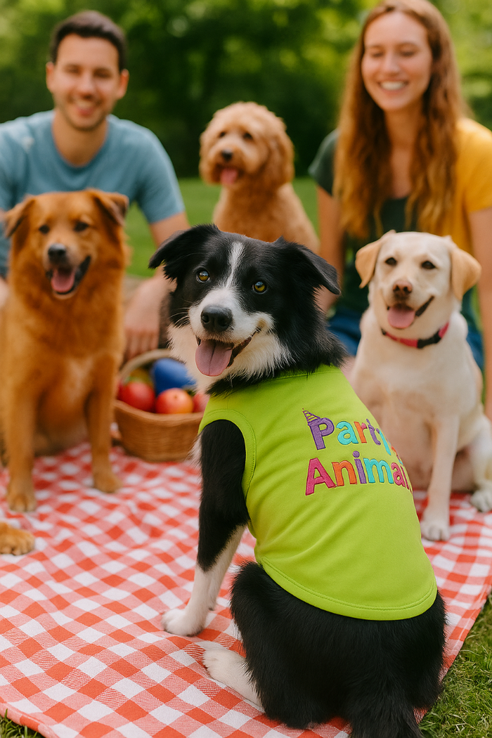 Party Animal Lime Green Colorful Embroidered Dog T-Shirt