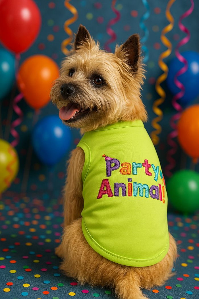 Party Animal Lime Green Colorful Embroidered Dog T-Shirt