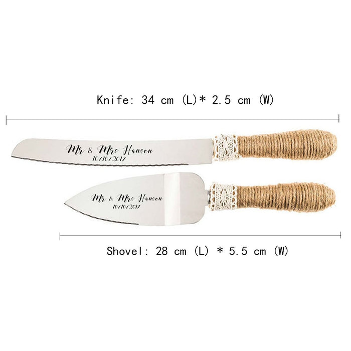 Personalized Rustic Look Wedding Cake Server Set for Wedding Day