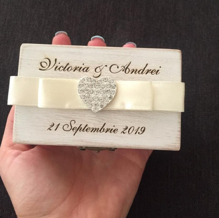 Personalized Wood Wedding Ring Box-Ring Bearer Box with Bow Detail