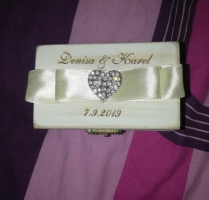 Personalized Wood Wedding Ring Box-Ring Bearer Box with Bow Detail