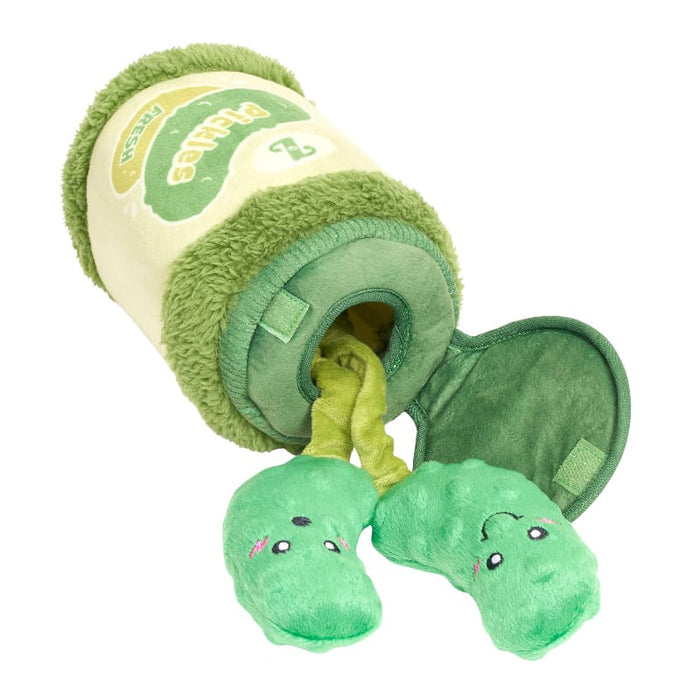 ZippyPaws dog toys Pickle Jar Bungee Burrow Interactive Plush Squeaky Dog Toy