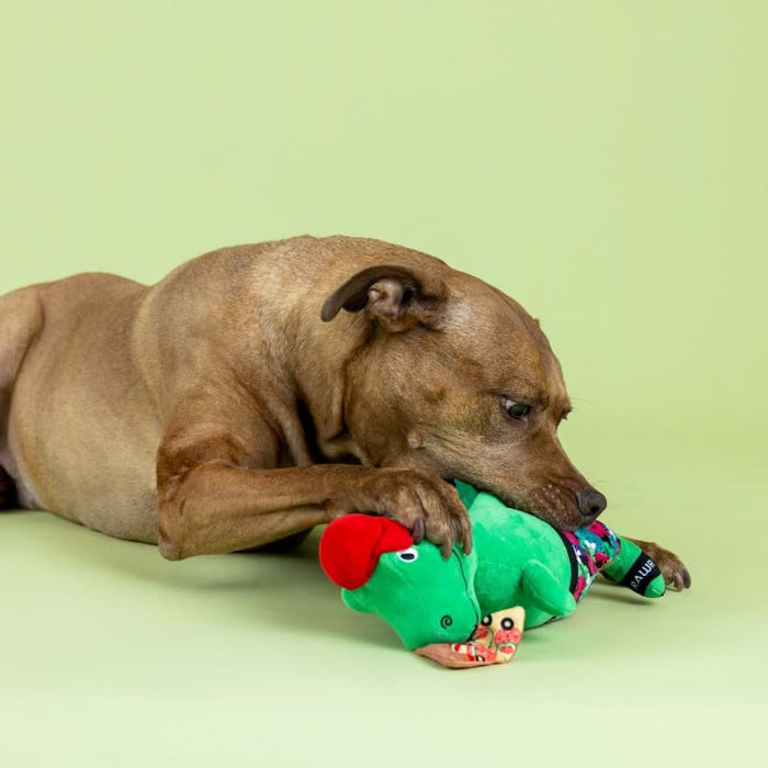 Petshop by Fringe Studio dog toys Pizzasaurus Rex Plush Squeaky Dog Toy