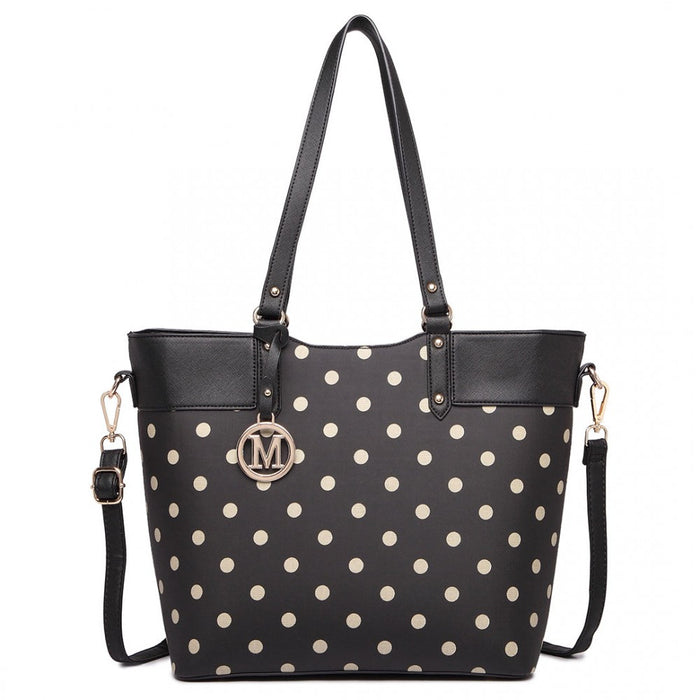 Polka Dot Print Tote Bag - Black