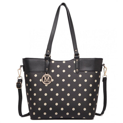 Polka Dot Print Tote Bag - Black
